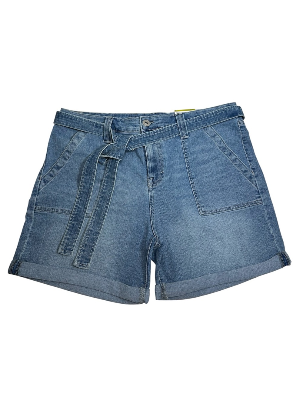 Style & Co Cotton Mix Mid  Wash Mid Rise Power Sculpt Belted Utility Shorts 14